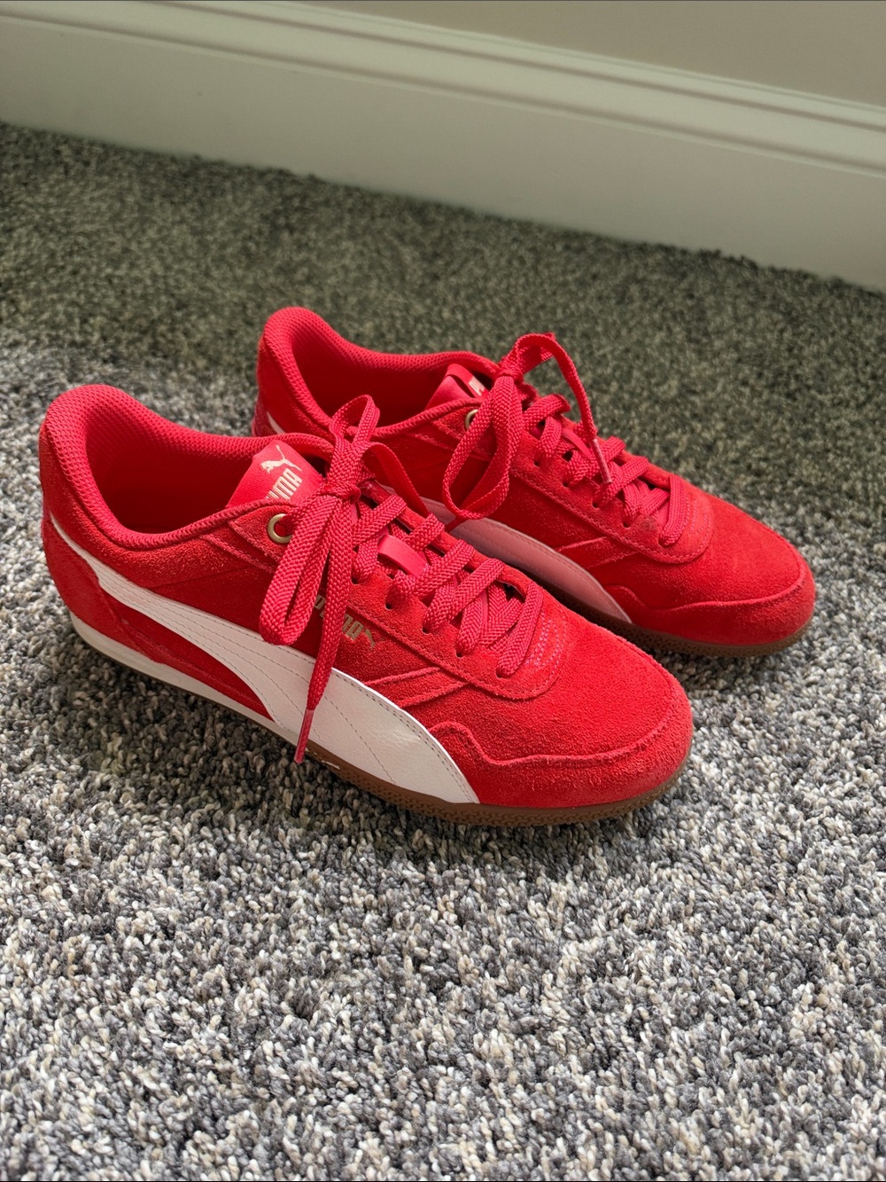 Puma Women's Red Suede Sneakers with White Formstripe